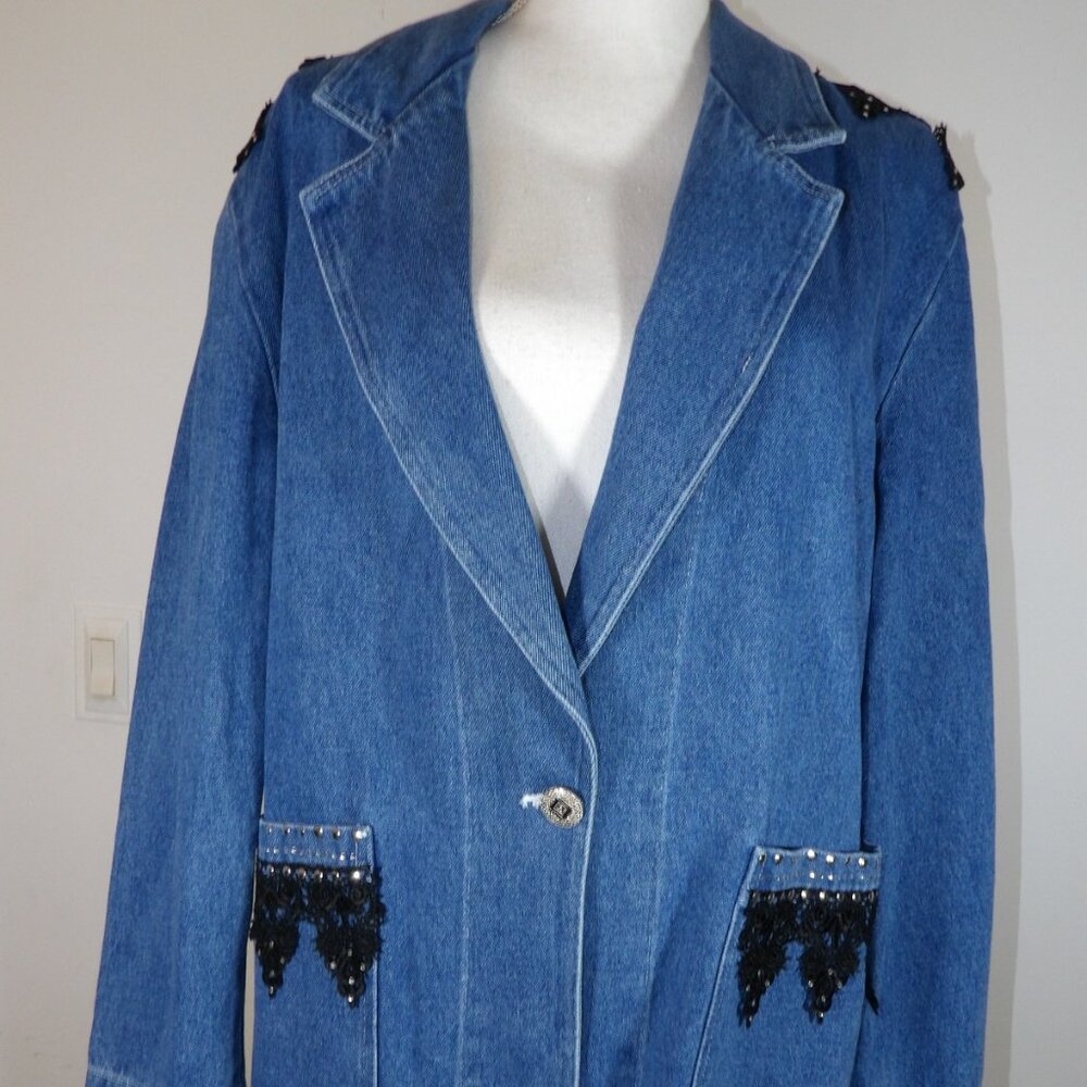 Pretty Things Denim Jacket with Black Fringe Women's Size Medium